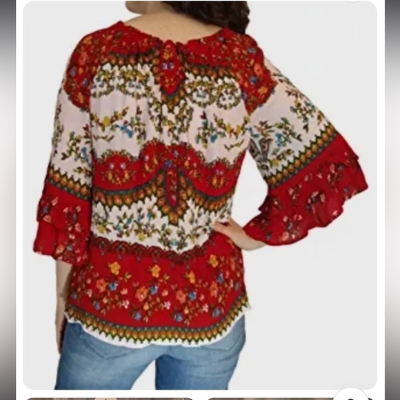 Bila Bohemian Peasant Blouse Bell Sleeves Tiered Floral Print Size XXL Western - Picture 2 of 11